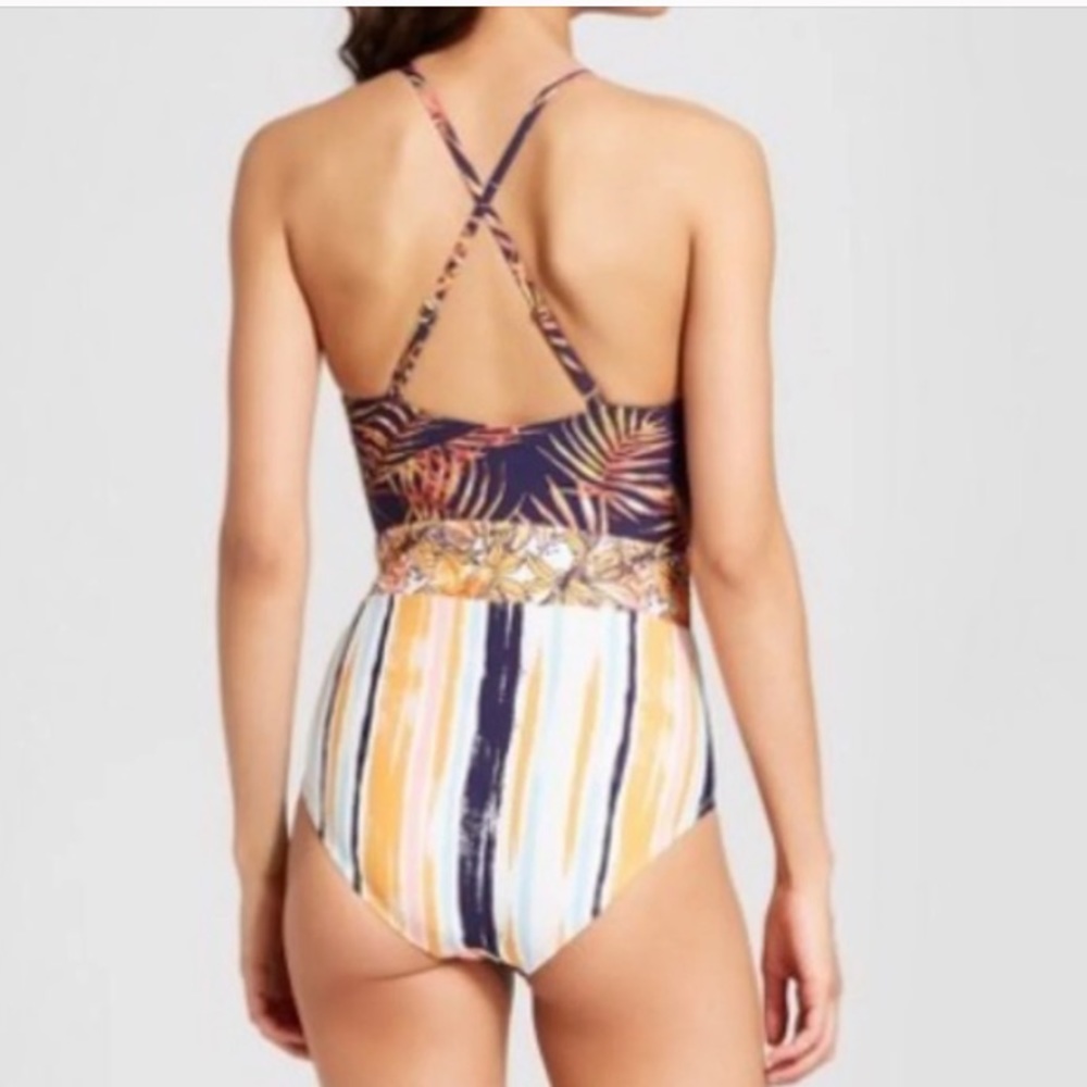 NWT Social Angel Palm Print One Piece Swimsuit, M